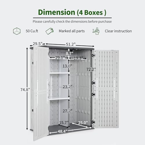 Plastic Storage Shed 4.3 x 2.5 ft, Waterproof Outdoor Cabinet with Floor L995