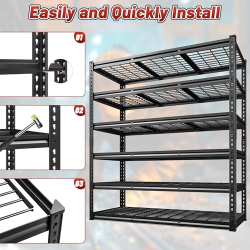 60" W Garage Shelving, 5-Tier Heavy Duty Metal Storage Shelves B8137