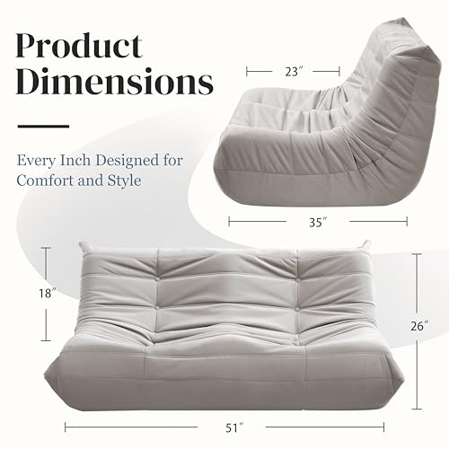 Bean Bag Chair for Adults, Suede & Microfiber Corner Lounge Sofa, 3-Seater, Beige F9802