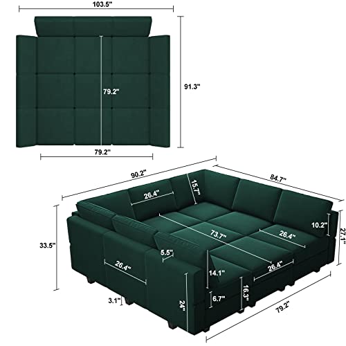 Modular Velvet Sectional Sofa with Chaise Lounge and Storage X4138