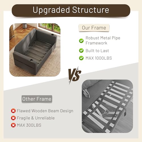 Convertible Sleeper Sofa Bed with Cup Holders, Grey H654808