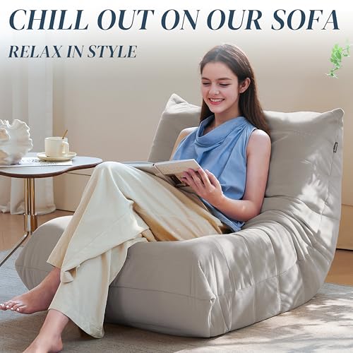 Bean Bag Chair for Adults, Suede & Microfiber Corner Lounge Sofa, 3-Seater, Beige F9802