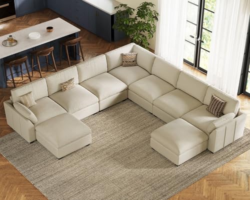 Extra Large Modular Sectional Sofa, 4-Seater L Shaped Couch, Velvet Convertible for Living Room L139