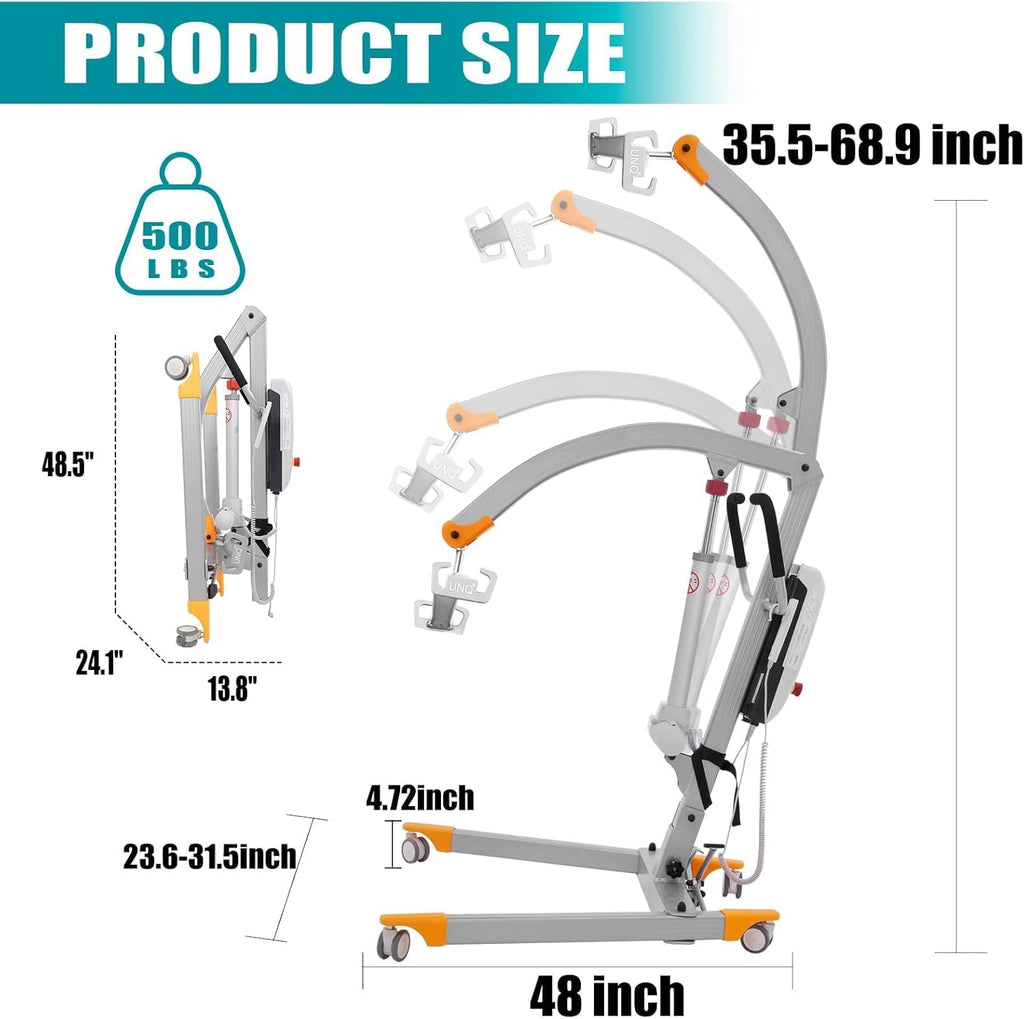 Electric Patient Lift - Aluminum Folding Body Transfer Lifter for Home, 500lbs Capacity Y17637