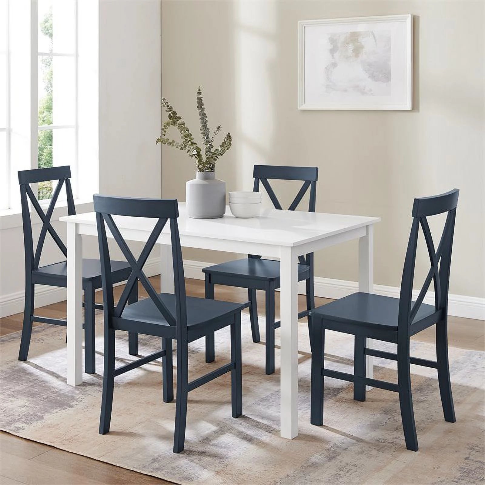 Farmhouse Engineered Wood Dining Set, 5-Piece, White/Navy C178213