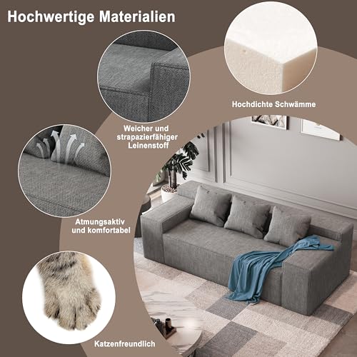 Small Sofa Loveseat with 2 Pillows, Cat-Scratch Resistant Linen, Grey K916760