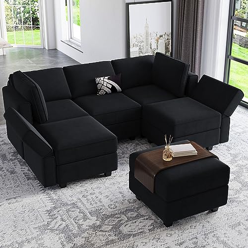 Modular Velvet Sectional Sofa with Chaise Lounge and Storage X4138