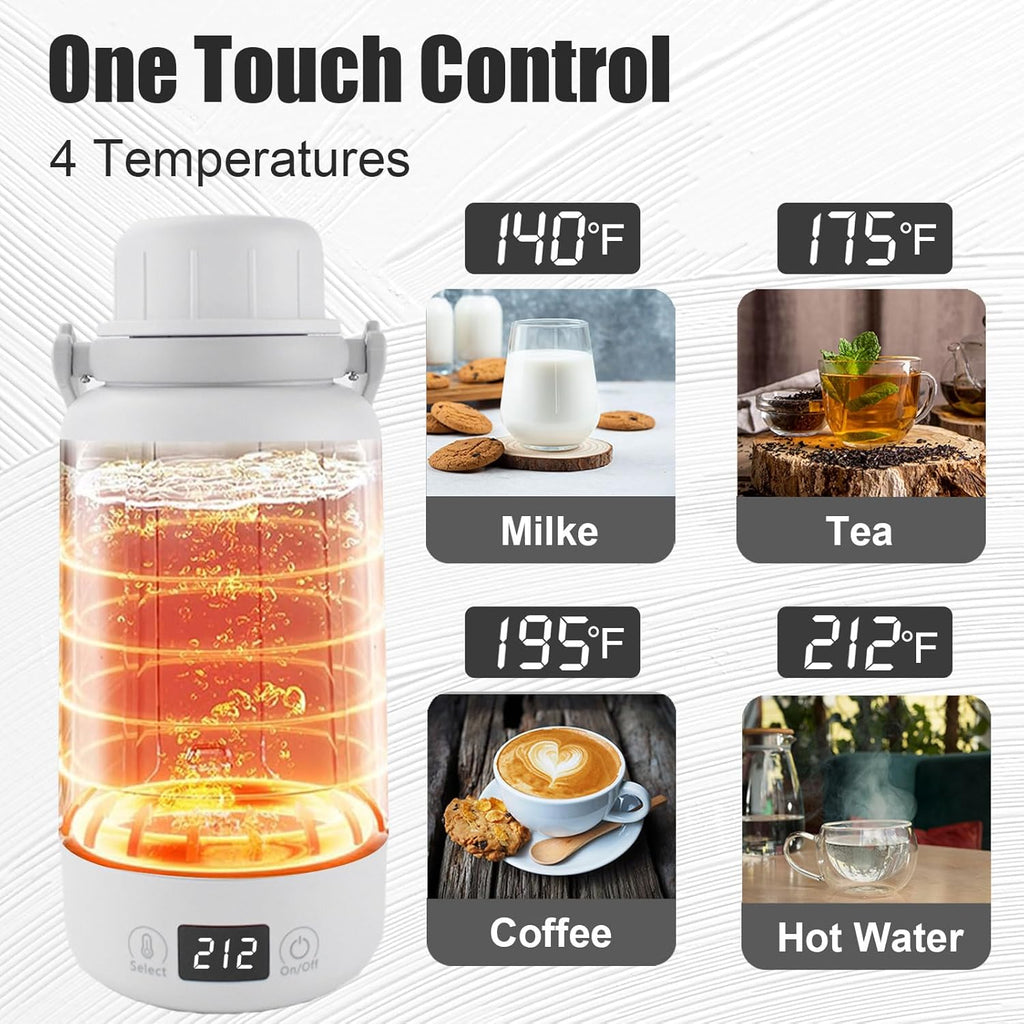 Portable Travel Electric Kettle, 1L with Temperature Control and LCD Display W744709