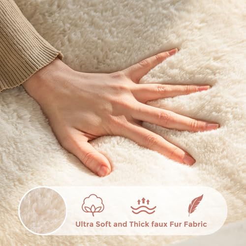Floral Shaped Bean Bag Sofa for Adults, Faux Fur Floor Chair, Beige U8616
