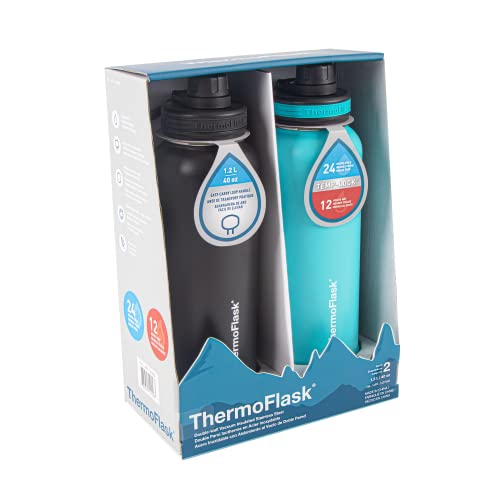 40 oz Double Wall Vacuum Insulated Stainless Steel Water Bottles 2-Pack, Gray/Pine U424566