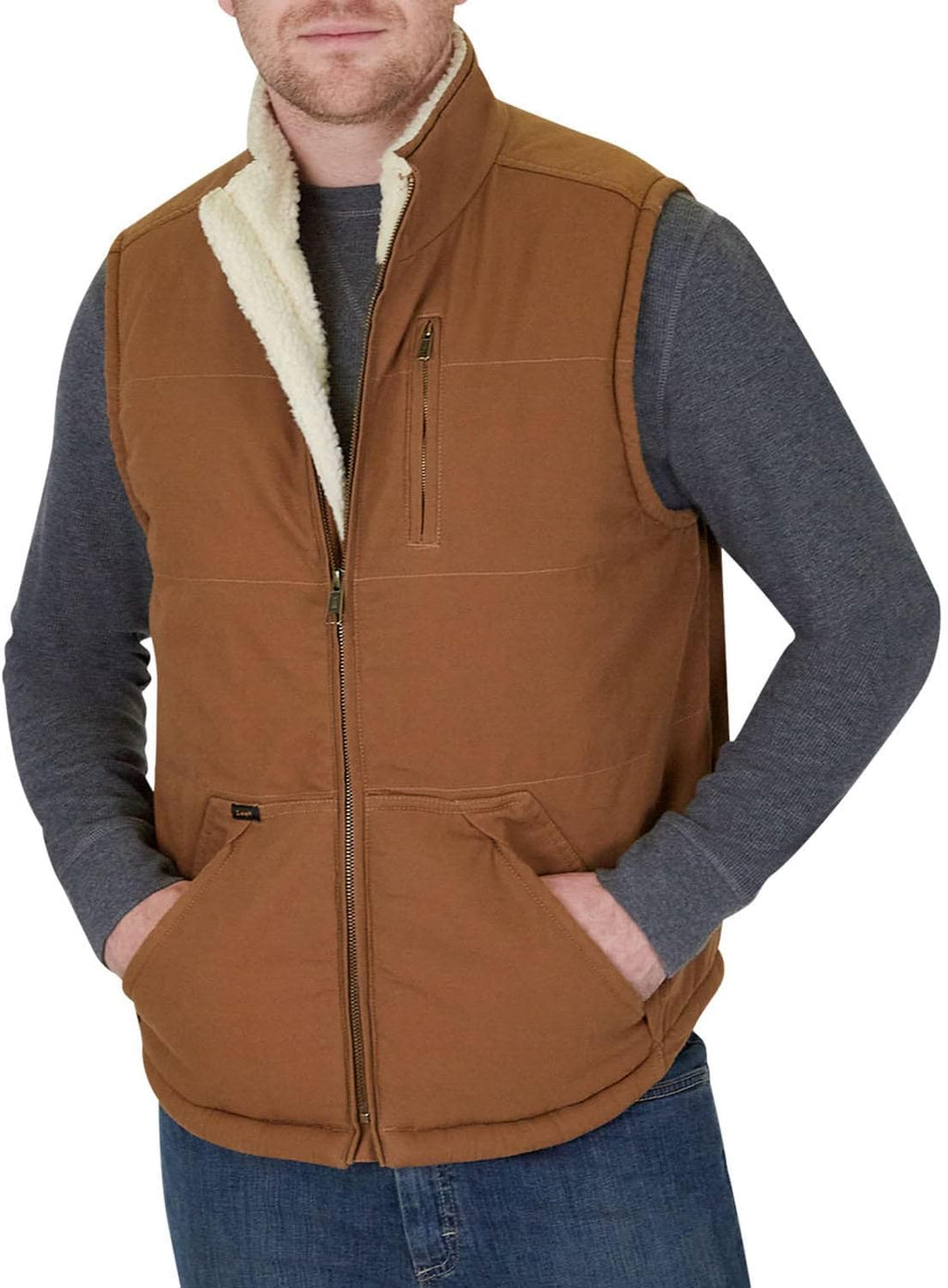 Men's Workwear Canvas Vest with Pockets, Sleeveless Jacket, Tobacco, X-Large H488443