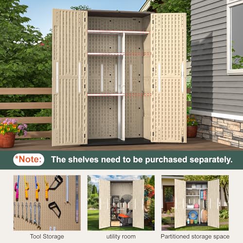 60 Cu.Ft Vertical Outdoor Storage Shed, All-Weather Resin Cabinet with Lockable Floor I975