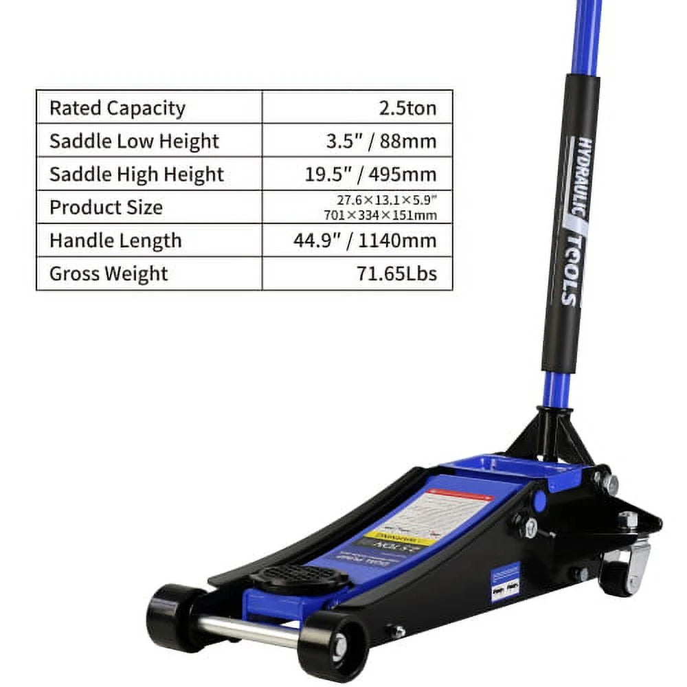 Low Profile Floor Jack with Dual Pistons, Hydraulic Lift 3.5"-19.5" C94213