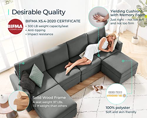 Modular Sectional Sofa with Storage, U Shaped Couch, Blue Y4358