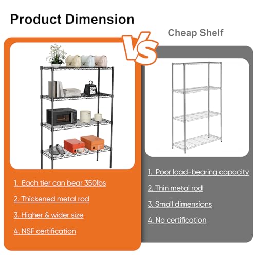 4-Shelf Storage Shelving Unit, Adjustable Metal Wire Racks, Heavy Duty Standing Shelf Organizer W583383