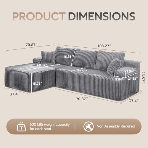 Modular L-Shape Sectional Sofa with Oversized Chaise A47792
