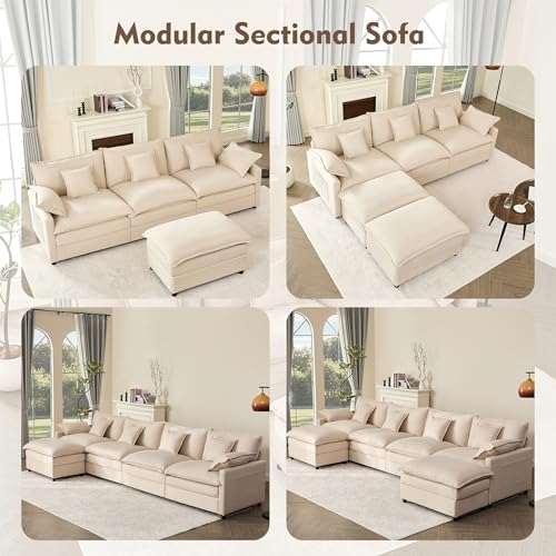 U Shaped Modular Sectional Sofa with Ottoman, Chenille, Black Z16537