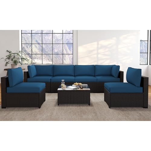 Outdoor Sectional Sofa Set with Cushions and Glass Coffee Table T1708