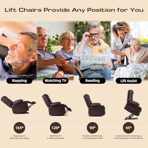 Power Lift Recliner Chair for Elderly with Heat and Massage, Adjustable Positions, Dark Brown P618617