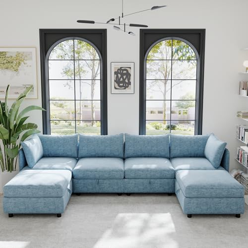 Modular Storage Sectional Sofa with Movable Ottomans, U-Shaped Chenille U839651