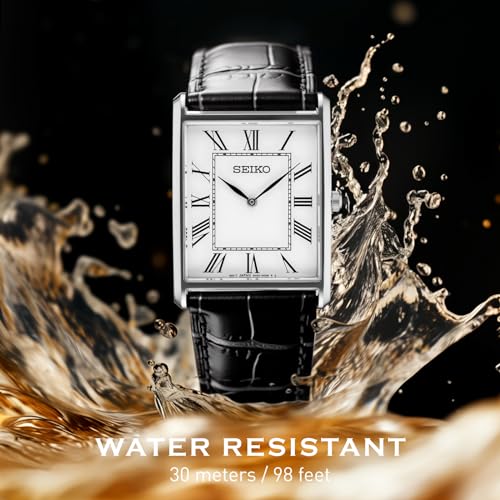 Men's Water Resistant Stainless Steel Watch with Leather Strap C825573