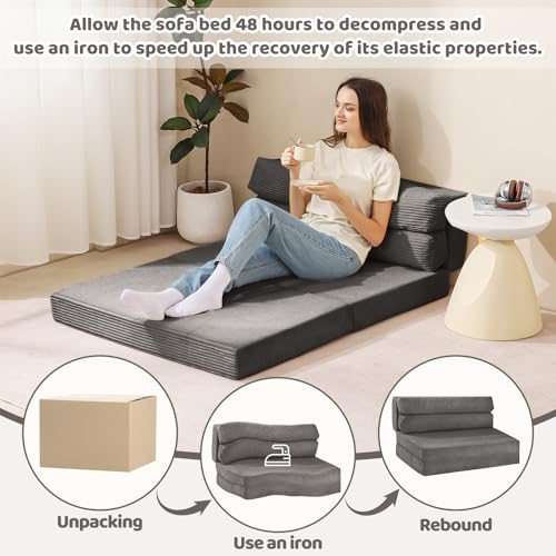 Folding Sofa Bed, Convertible Sleeper Chair with Pillow, Grey P767597