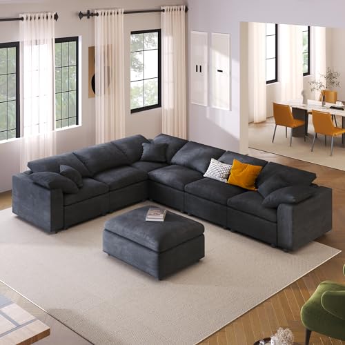 Modular Sectional Sofa with Ottoman, U-Shaped Lounge Couch H930