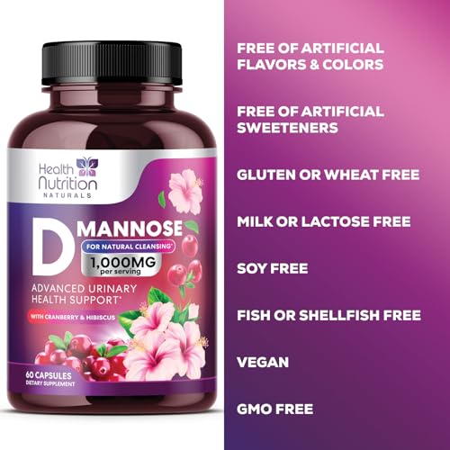 D-Mannose & Cranberry Extract 1350mg Urinary Tract Health Support, Non-GMO, Vegan - 120 Capsules J681