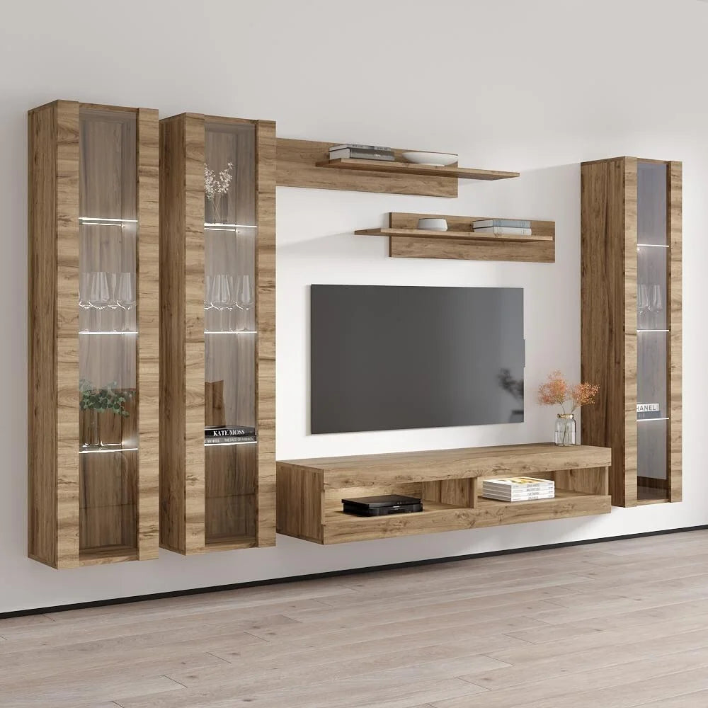 Wall Mounted Floating Entertainment Center Oak P889