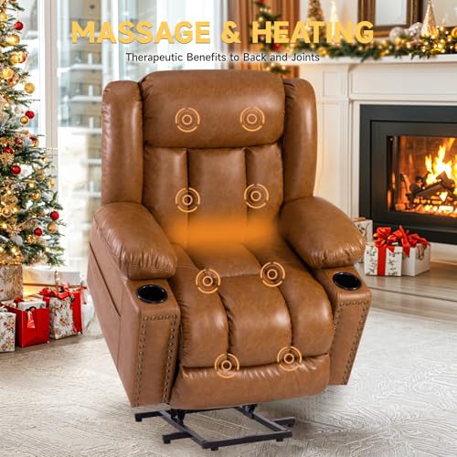 Power Lift Recliner Chair for Elderly with Heat and Massage, Adjustable Positions, Dark Brown P618617