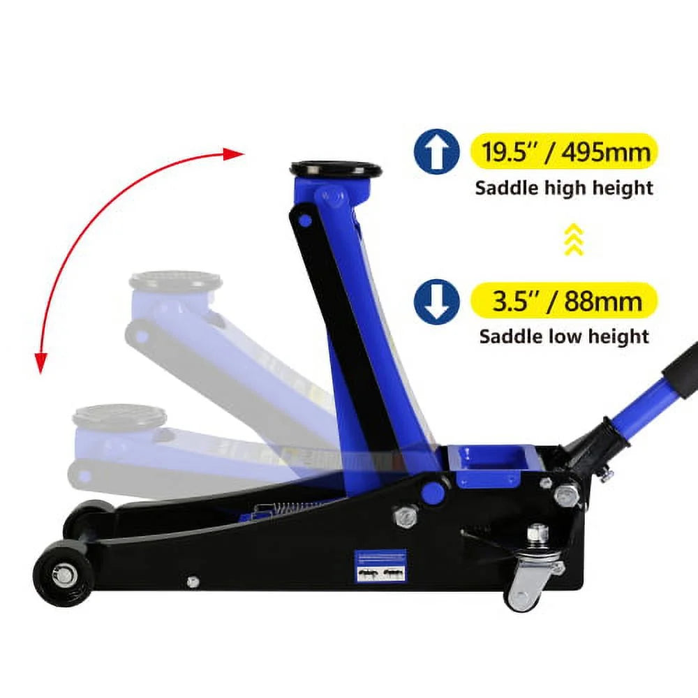 Low Profile Floor Jack with Dual Pistons, Hydraulic Lift 3.5"-19.5" C94213