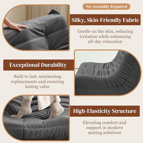 Bean Bag Chair for Adults, Suede & Microfiber Corner Lounge Sofa, 3-Seater, Beige F9802
