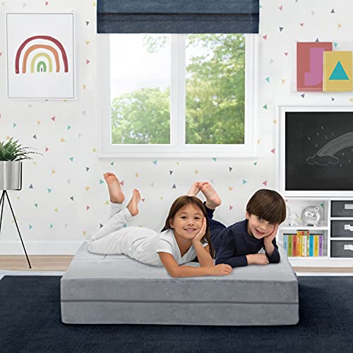 Convertible Sofa & Play Set for Kids and Toddlers with 2 Ottomans, Grey J8536