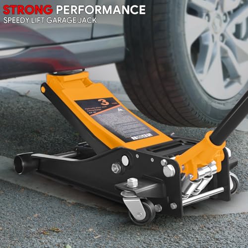 Floor Jack 3 Ton Capacity, Low Profile Heavy Duty Hydraulic Car Jack, Lifting Range 3"-20" O821