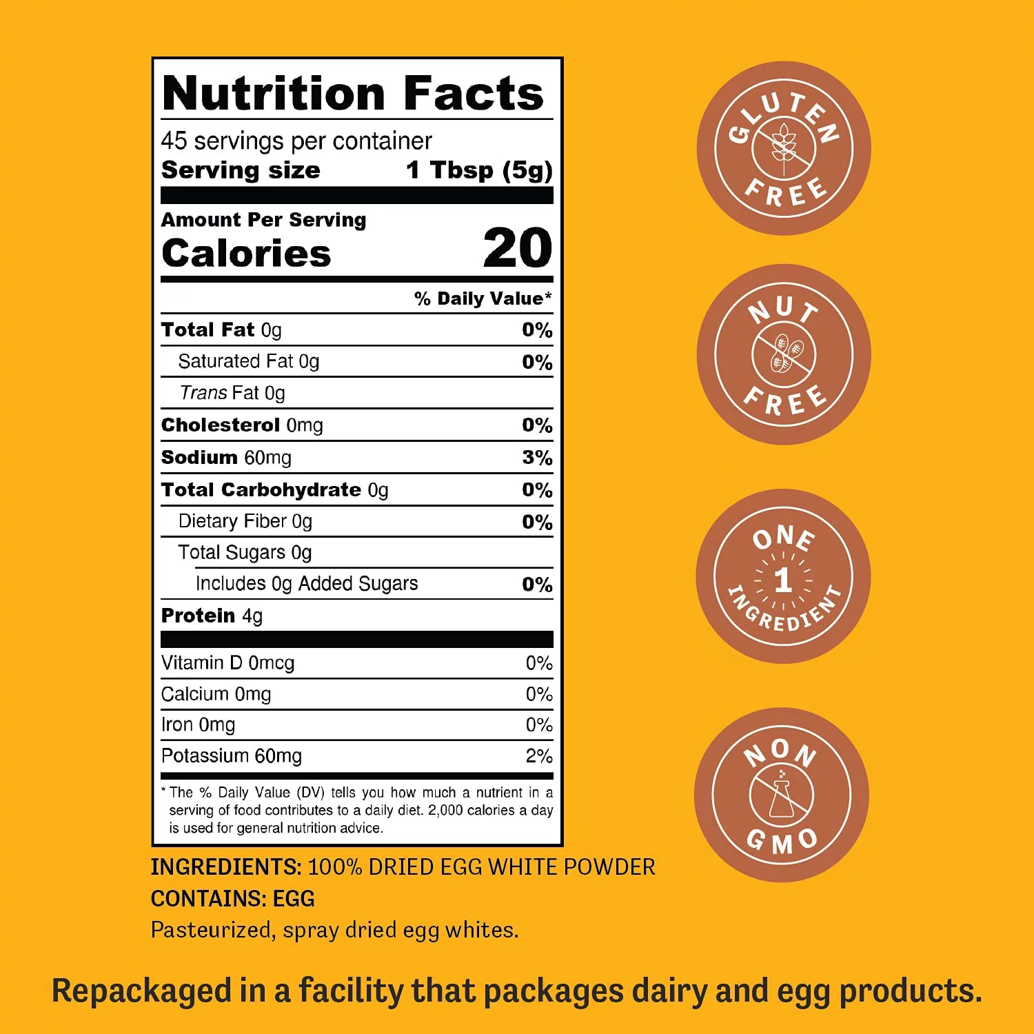 Dried Egg White Protein Powder 8 oz - Pasteurized, Non-GMO, Gluten-Free S308323