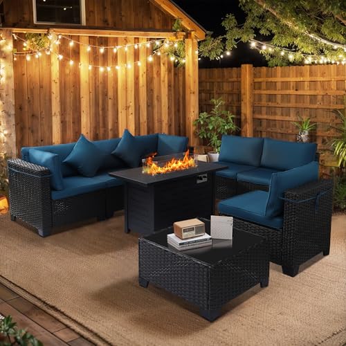 Outdoor Sectional Sofa Set with Cushions and Glass Coffee Table T1708