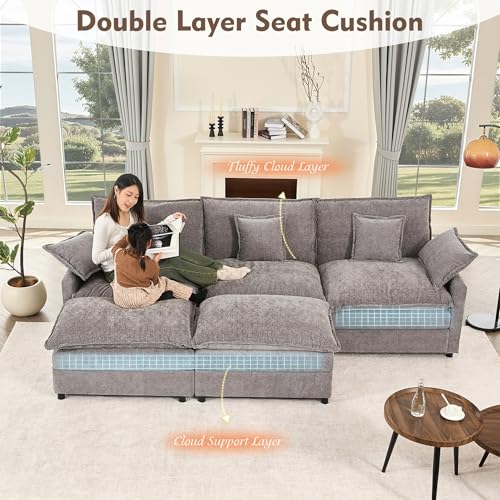 U Shaped Modular Sectional Sofa with Ottoman, Chenille, Black Z16537