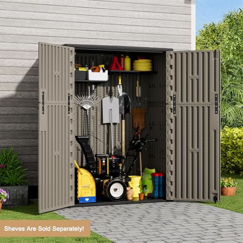 Outdoor Vertical Storage Shed, 57 Cu.ft, Waterproof, Lockable, Brown G868262