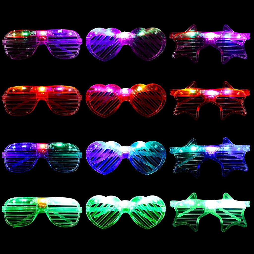 LED Glasses, 3 Shapes Shutter Shades, 4 Colors, Glow in The Dark Party Favors F204