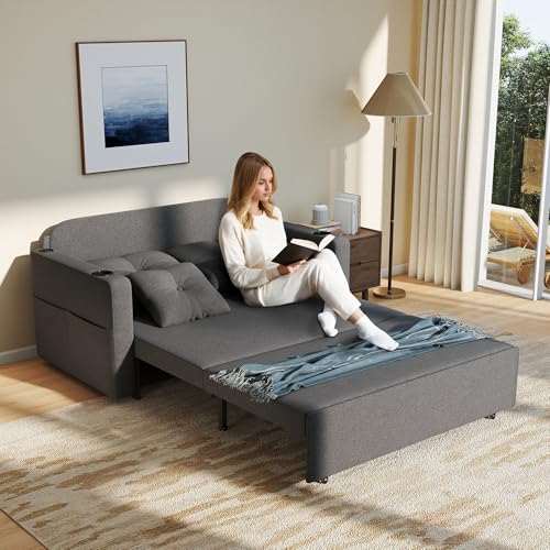 Convertible Sleeper Sofa Bed with Cup Holders, Grey H654808
