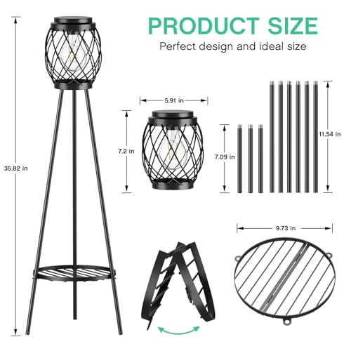 Solar Lights Outdoor with Plant Stands, Metal Tripod Patio Lamp B77585