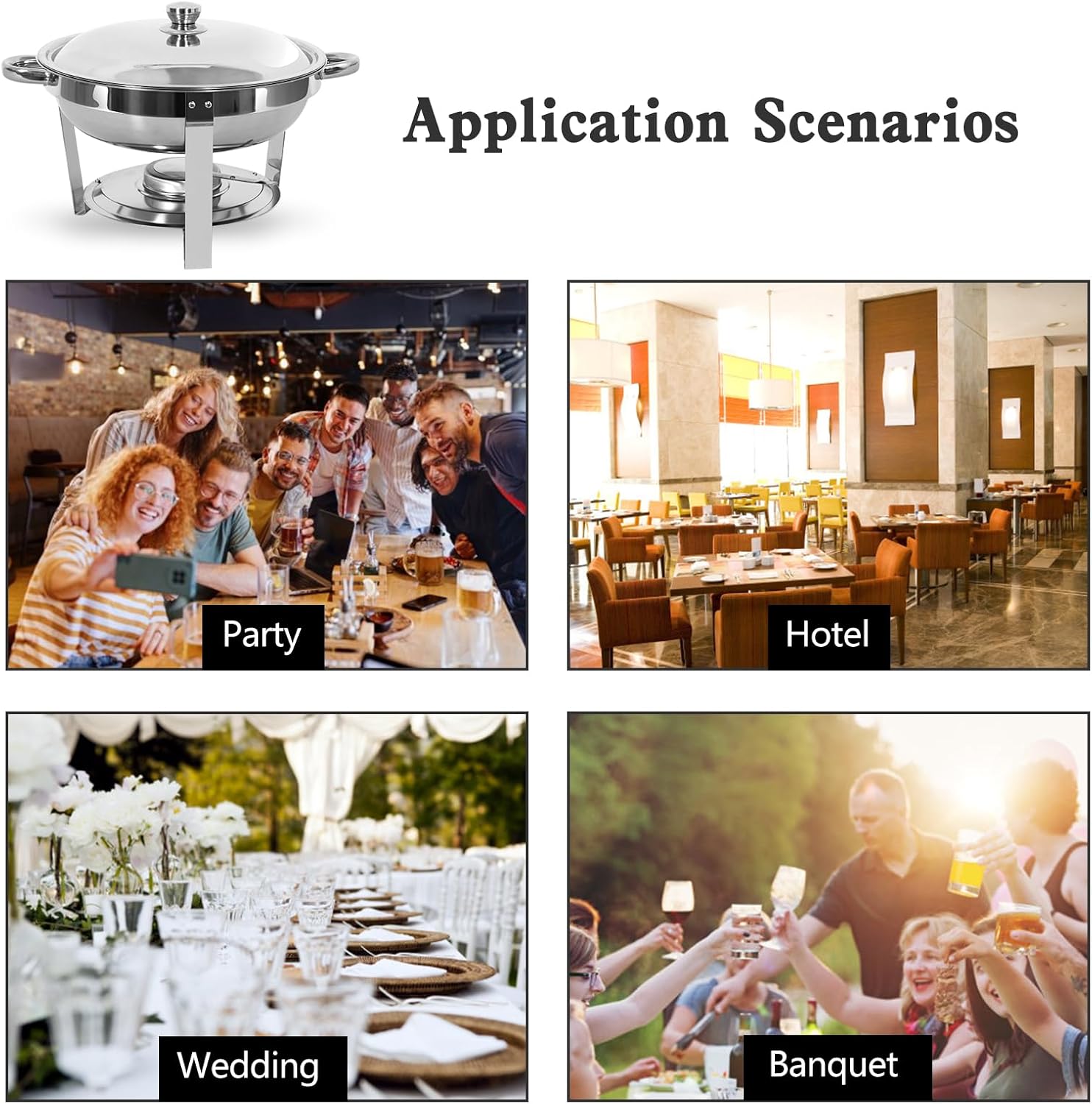 Chafing Dish Buffet Set 6 Pack, Stainless Steel Round Chafers with Food and Water Trays Z449