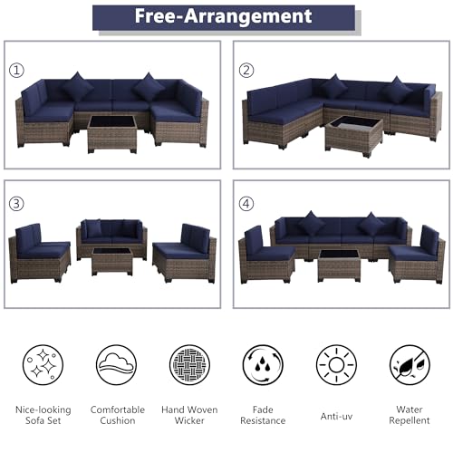 Outdoor Sectional Sofa Set with Cushions and Glass Coffee Table T1708