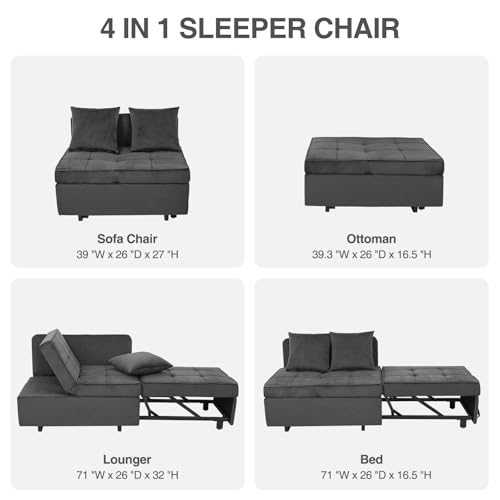 Sofa Bed Convertible Pull Out Couch with 2 Throw Pillows, Dark Grey Z539533