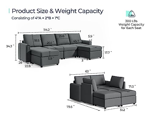 Modular Sectional Sofa with Storage, U Shaped Couch, Blue Y4358