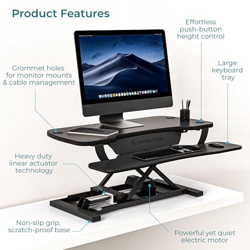 Electric Standing Desk Converter, Height Adjustable Sit to Stand Riser, Dual Monitor Workstation, Black Z74939