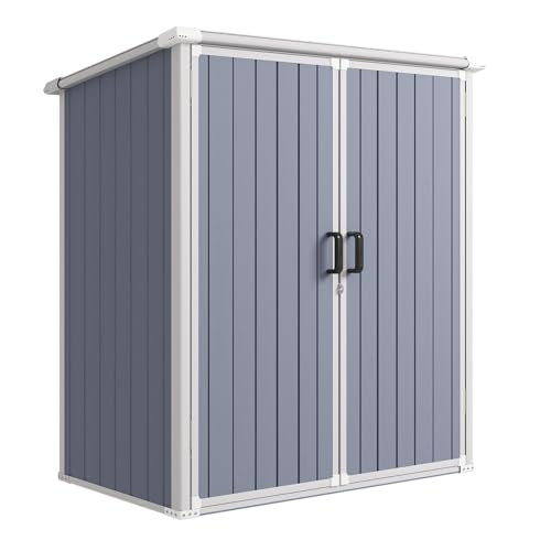 Outdoor Storage Shed with Window, Resin Garden Tool Shed with Lockable Doors W5772