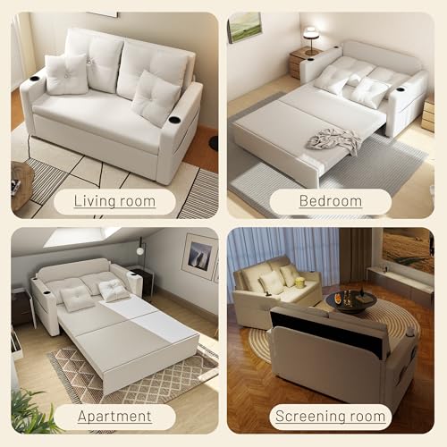 Convertible Sleeper Sofa Bed with Cup Holders, Grey H654808