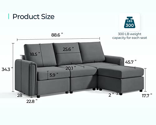 Modular Sectional Sofa with Storage, U Shaped Couch, Blue Y4358