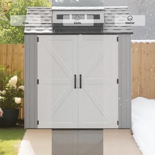 Outdoor Resin Storage Shed with Floor, Weatherproof, 7x7 FT U80308